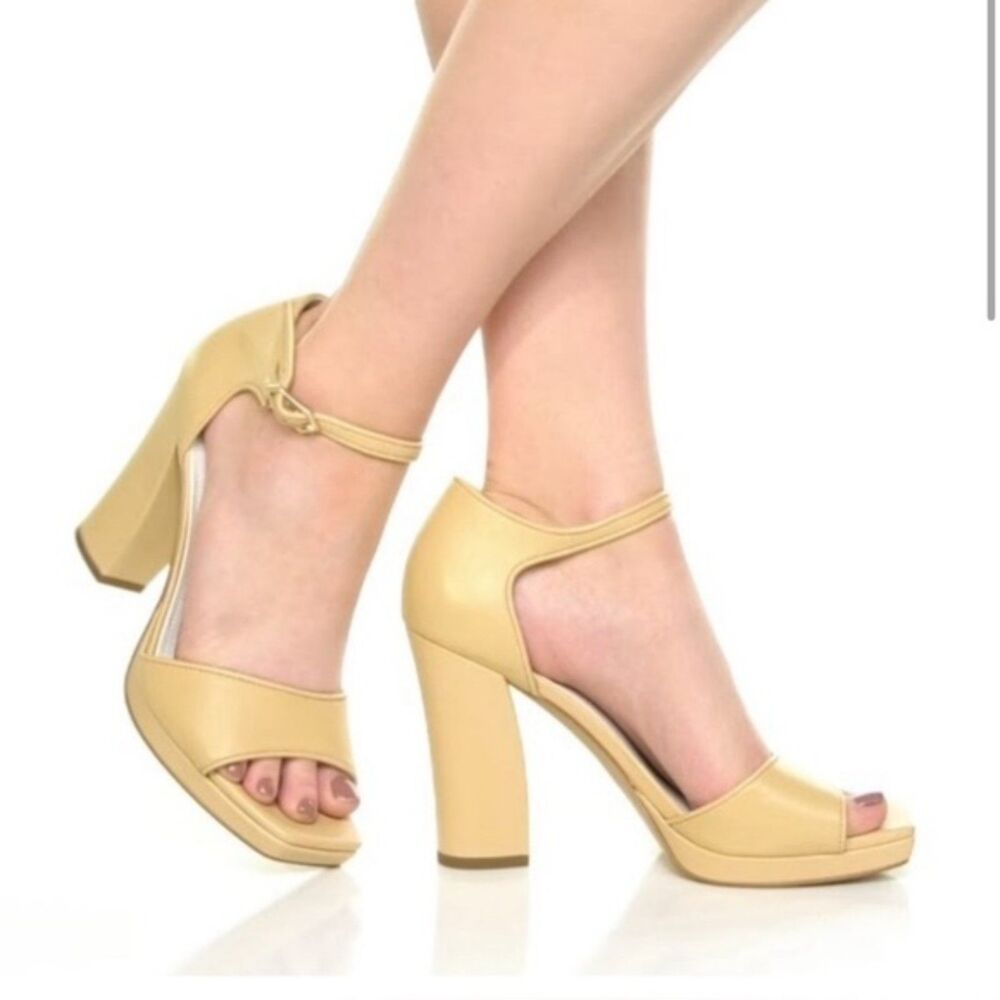 Franco Sarto Heeled Sandals 8 Block Heel Evening Cocktail Wedding Nude Tan Dima